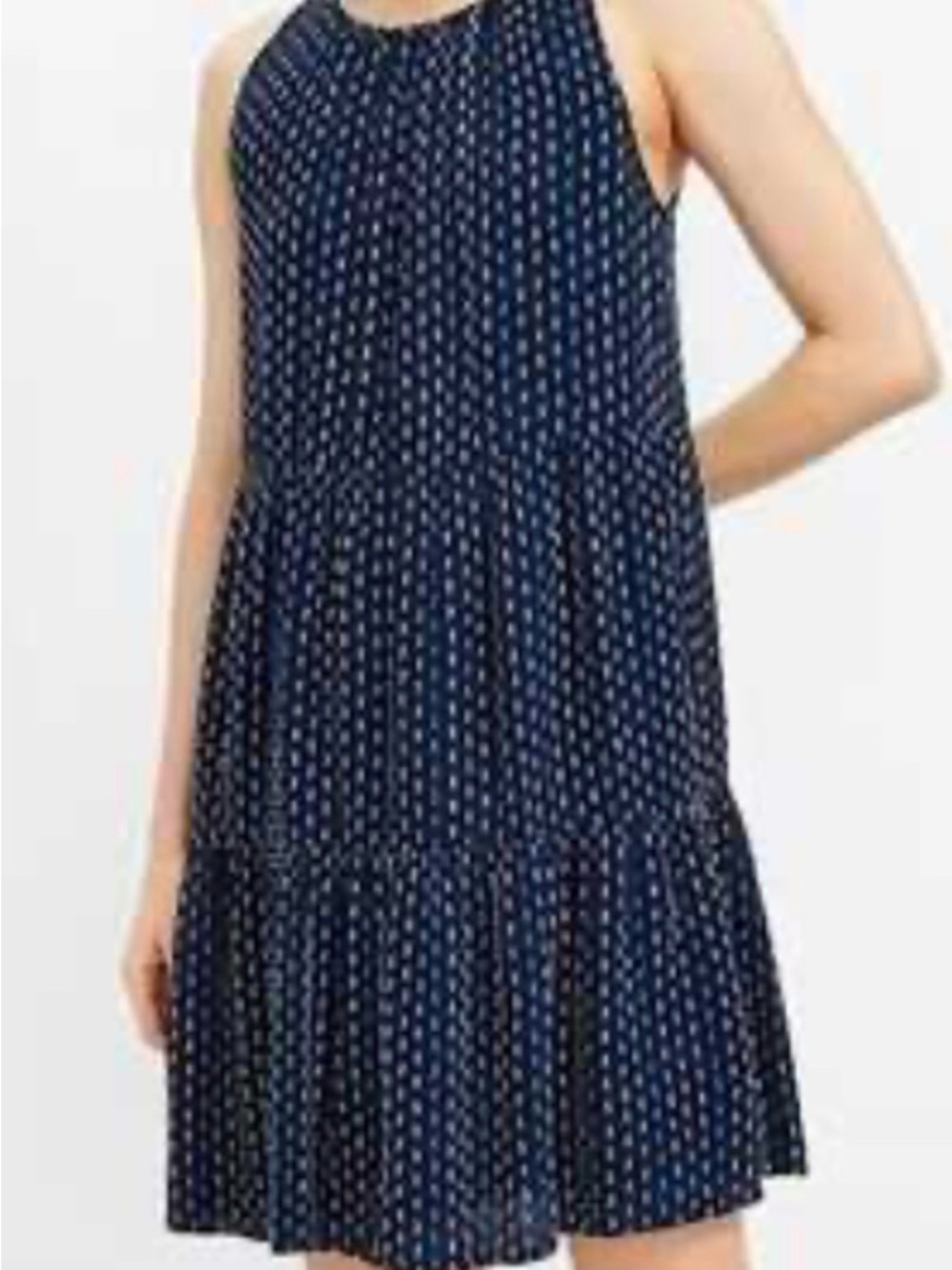 LOFT Navy Tiered Mini Dress with Green and Yellow Dot Print